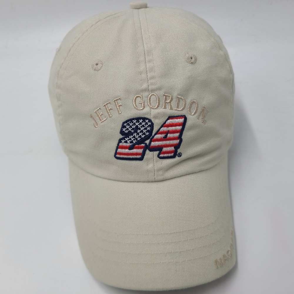 Vintage Jeff Gordon Hat Strapback Chase Beige NASCAR #24 American Flag Logo USA
